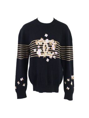 Chanel 24P Cashmere CC Logo Clover Crew Neck Knit Sweater 40